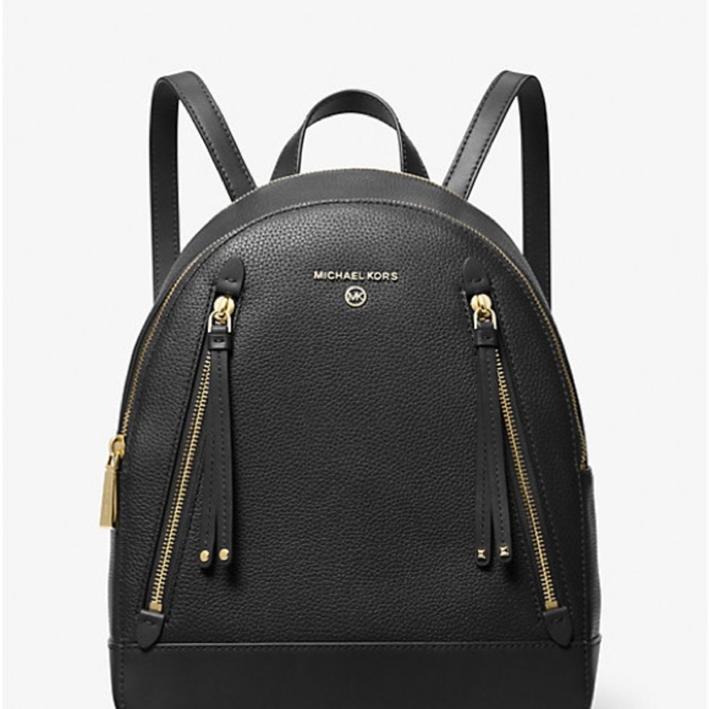 Michael Kors Brooklyn Medium Black Backpack with Gold Details NWT